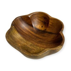 MCM Scallop Edge Hand Carved Wood Bowl